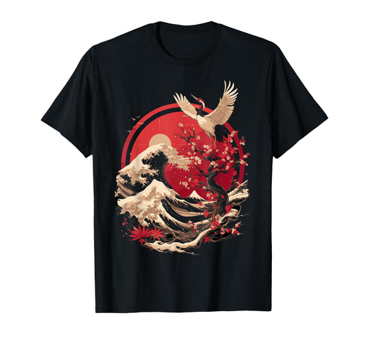 Japanese Crane Japan Cherry Blossom T-Shirt