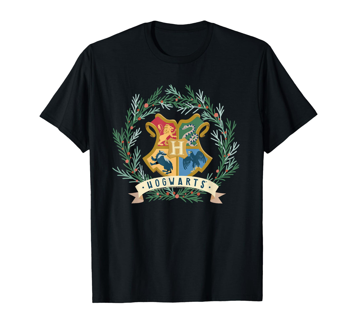 Harry Potter Hogwarts Shield Christmas Wreath T-Shirt