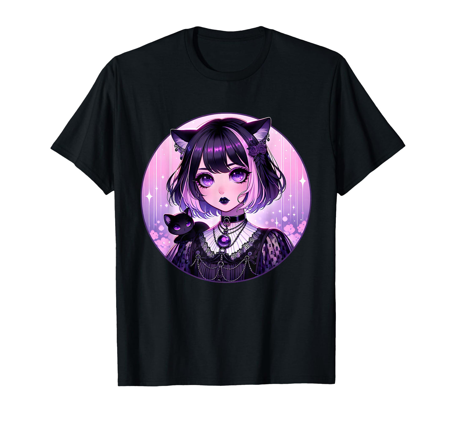 Japanese Gothic Kawaii Anime Pastel Goth Emo Witchy Cat Girl T-Shirt