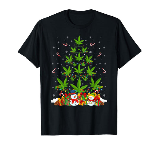 Marijuana Leaf Christmas Tree Cannabis Weed Stoner Xmas T-Shirt