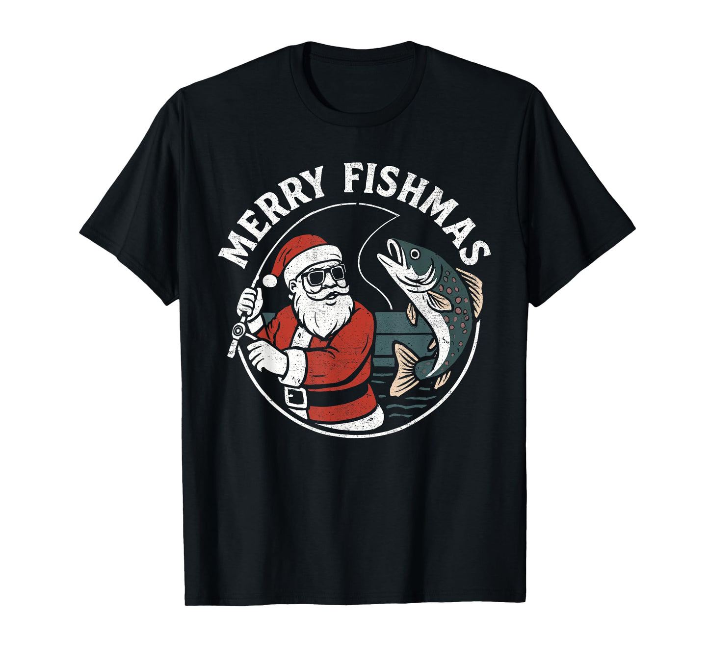 Merry Fishmas, Christmas Fishing Santa Claus T-Shirt