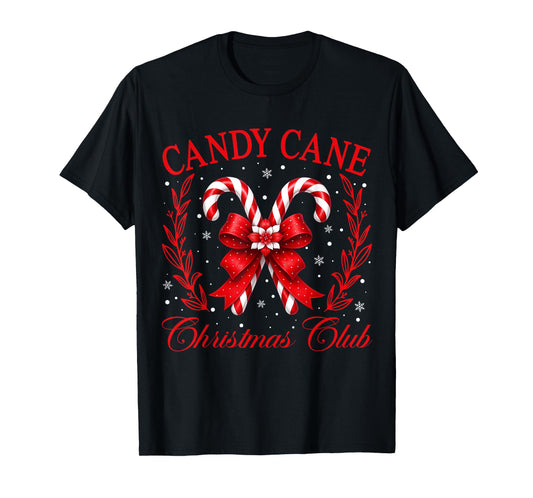 Cute Coquette Bow Candy Lovers Candy Cane Christmas Club T-Shirt
