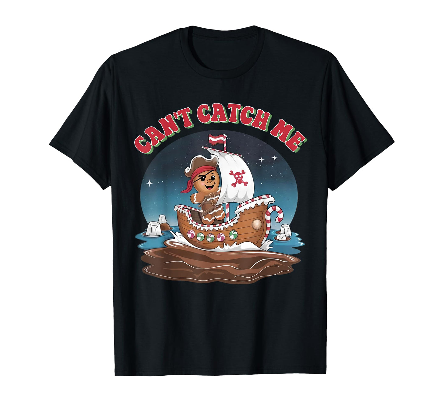 Can't Catch Me Retro Christmas Gingerbread Pirate Men Boy PJ T-Shirt