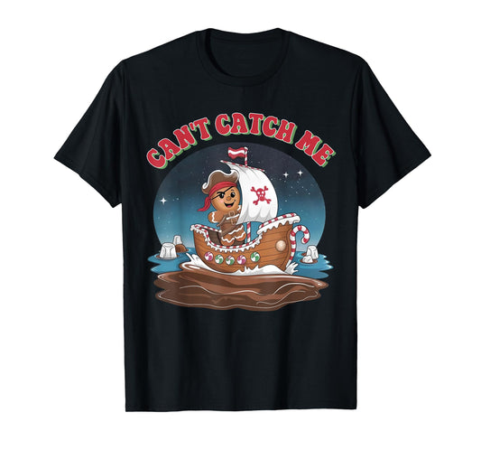 Can't Catch Me Retro Christmas Gingerbread Pirate Men Boy PJ T-Shirt