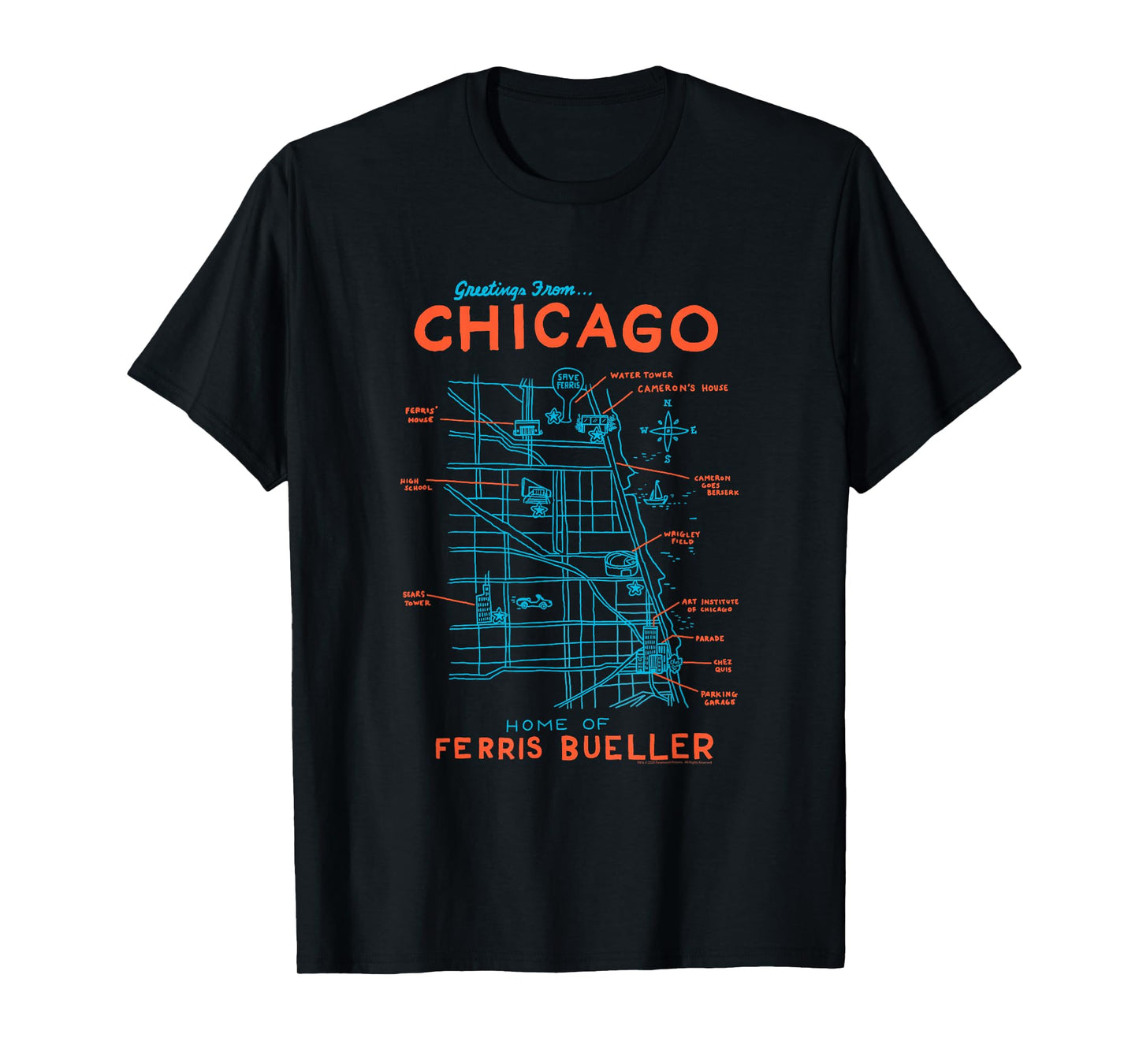 Ferris Bueller's Day Off Chicago Map Funny Movie T-Shirt