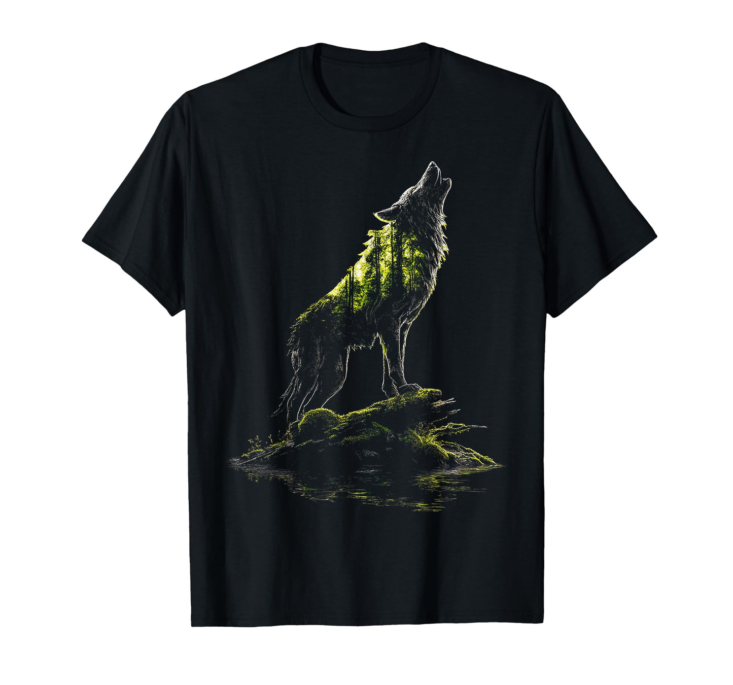 Wolf Wildlife Drawing Nature Plants Art Animal Graphic Wolf T-Shirt
