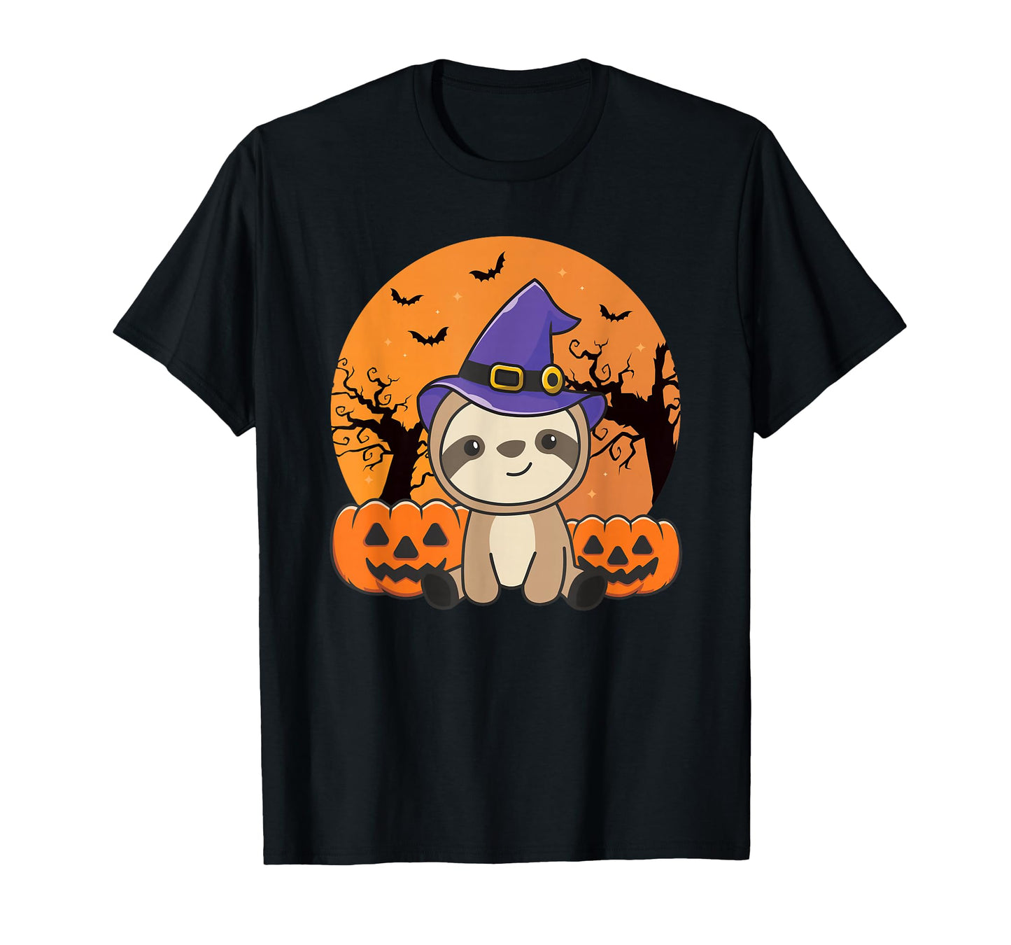 Sloth In Pumpkin Witch Sloths Happy Halloween T-Shirt