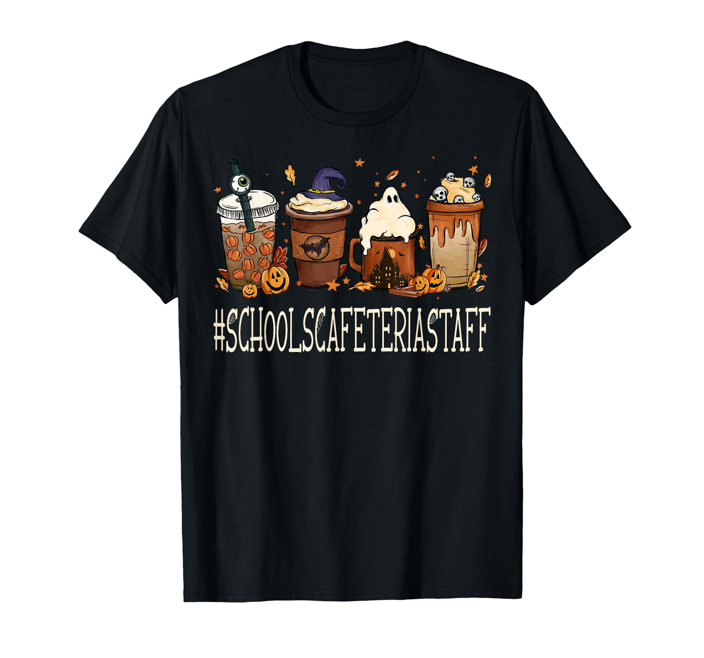 Schools Cafeteria Staff Horror Fall Coffee Halloween Pumpkin T-Shirt