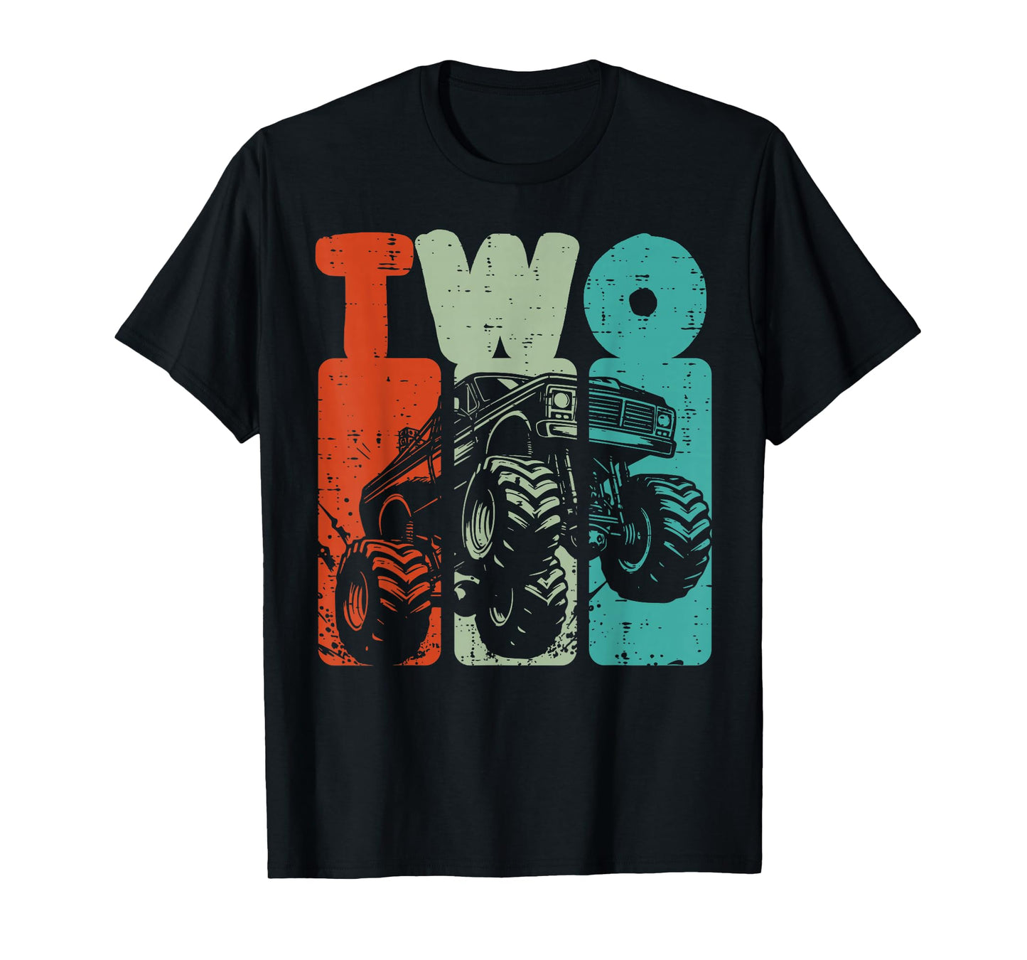 2nd Birthday Monster Truck Two Retro 2 Bday Toddler Boys Kid T-Shirt