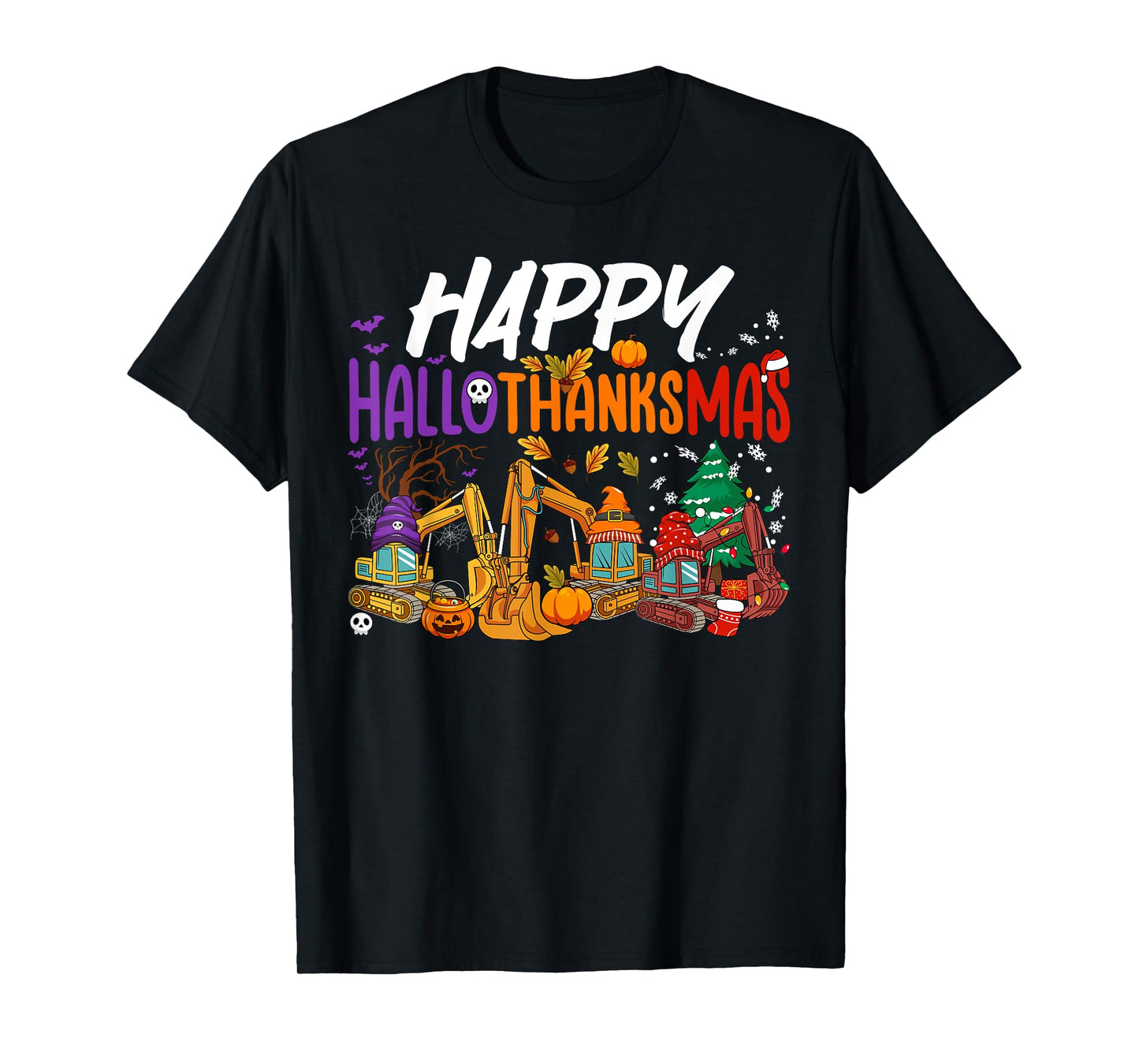 HalloThanksMas Halloween Thanksgiving Christmas Excavator T-Shirt