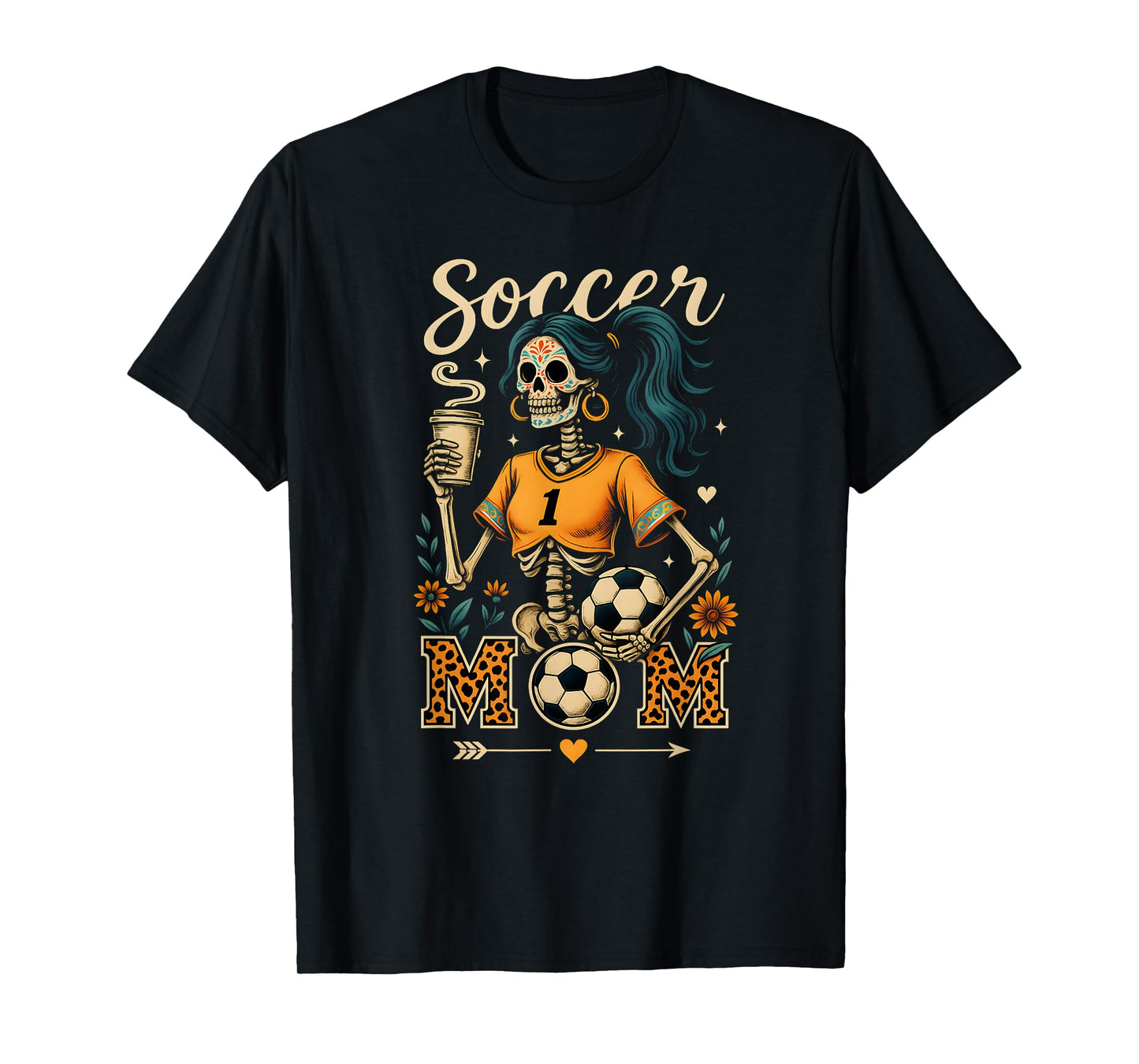 Soccer Mom Skeleton Coffee Leopard Style Vintage Halloween T-Shirt
