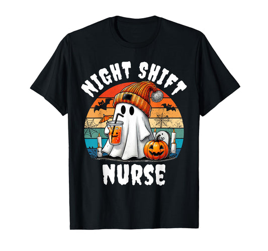 Funny Night Shift Nurse Ghost Boo Halloween RN Nurses Coffee T-Shirt