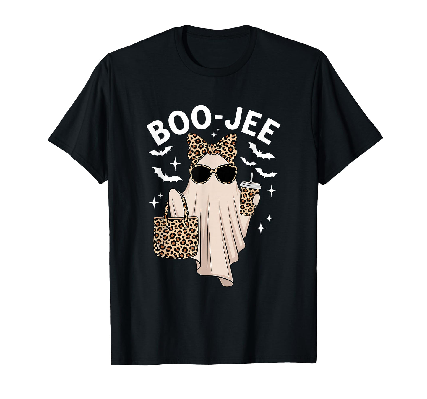 Coquette Leopard Ghost Coffee Boo-JEE Halloween Boujee Ghost T-Shirt