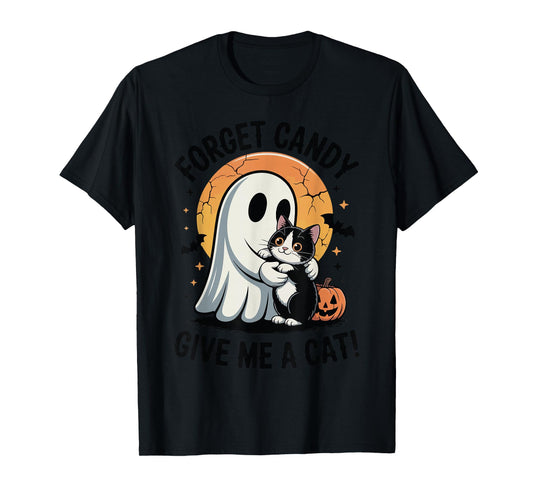 Vintage Forget Candy Give Me Tuxedo Cat Halloween Mom Women T-Shirt