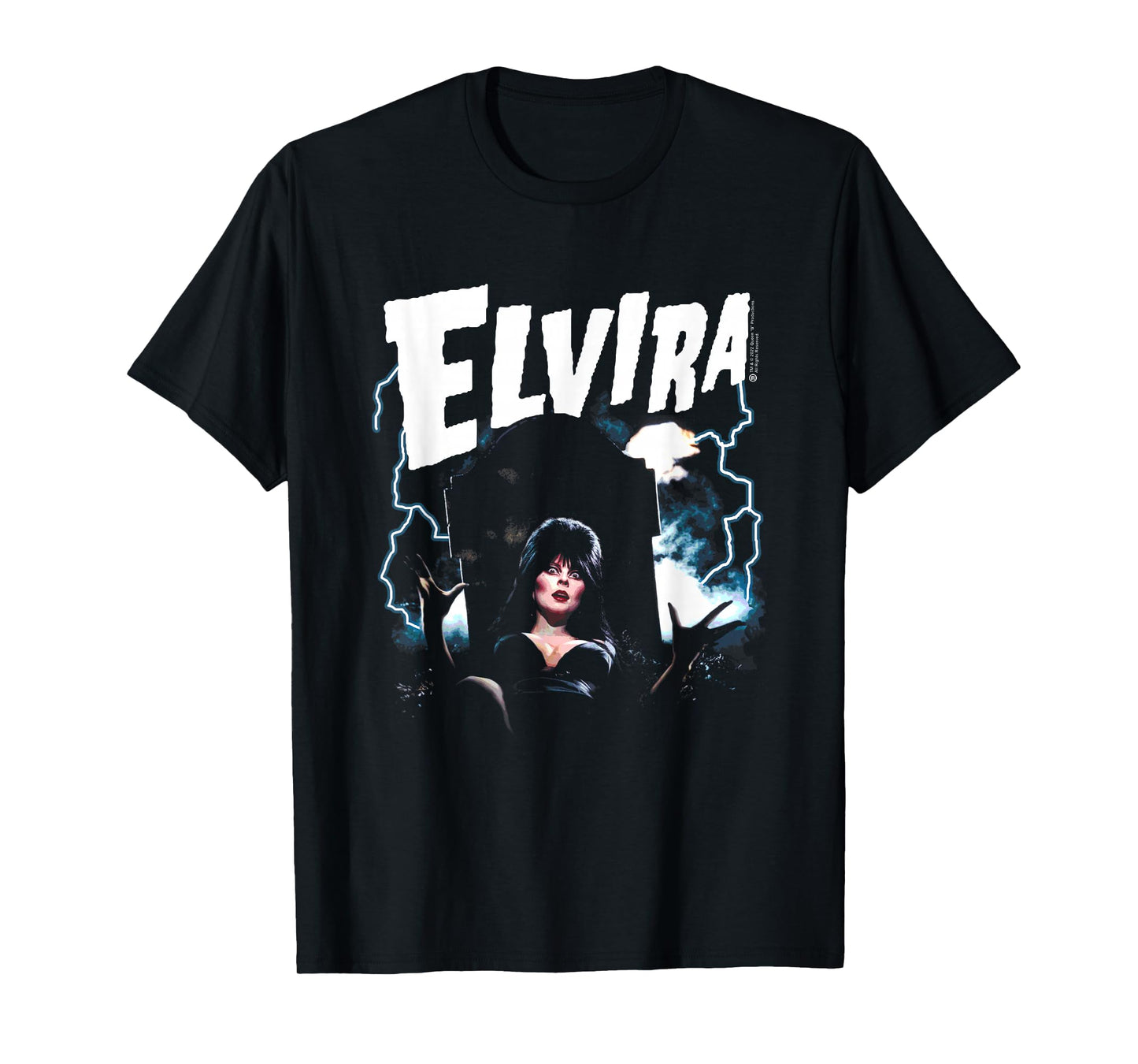 Elvira, Mistress of The Dark Grave and Lightning T-Shirt Small