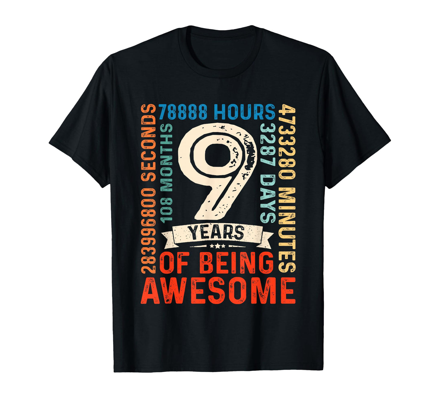 Nine 9yr Vintage 9th Birthday 9 Years Old Retro 108 Months T-Shirt