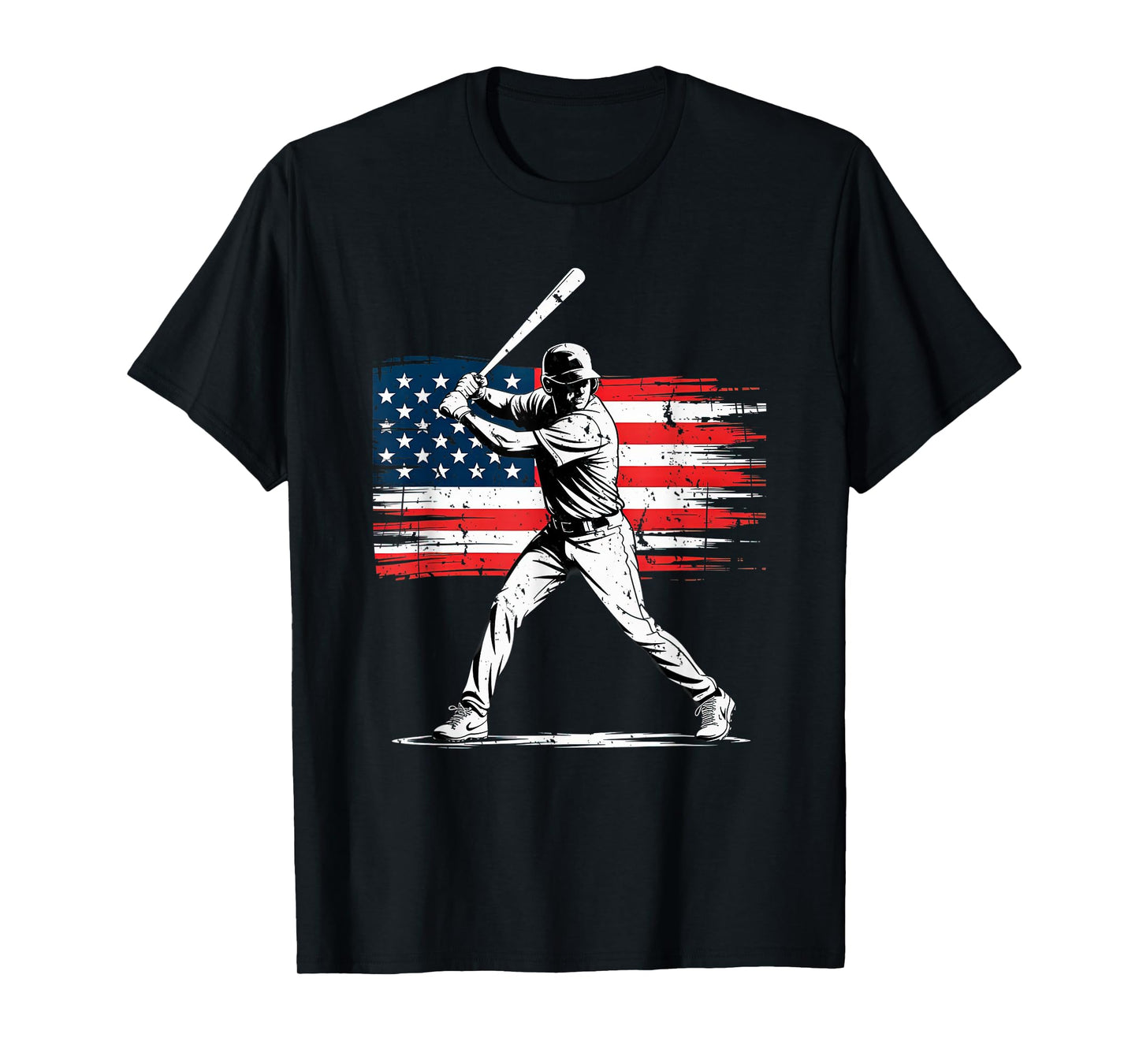 Baseball Player Silhouette with Distressed American Flag T-Shirt