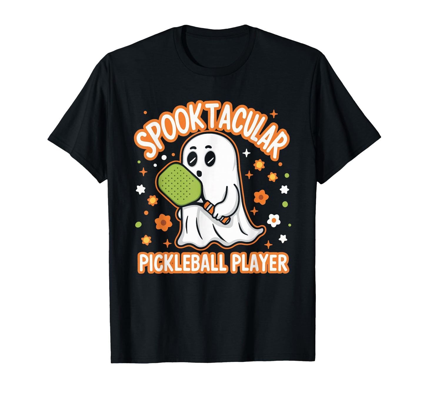 Spooktacular Pickleball Player Ghost Pumpkin T-Shirt