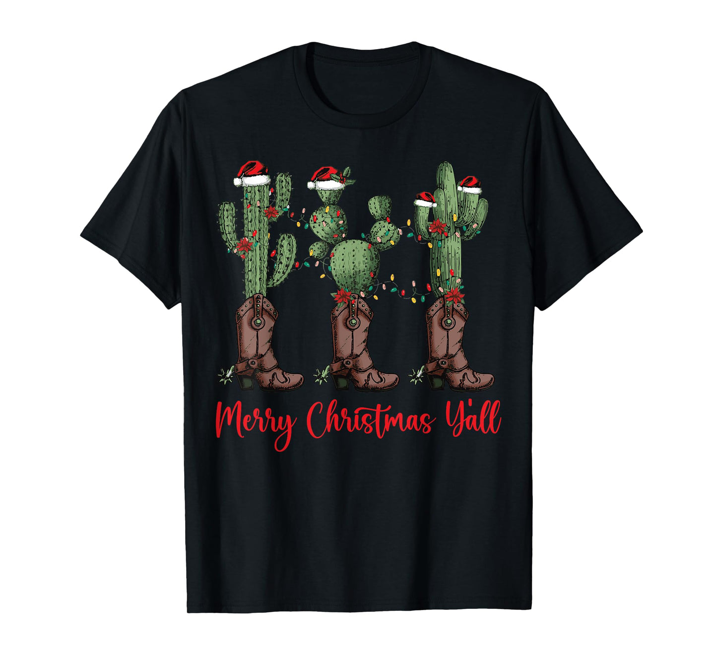 Merry Christmas Y'all Western Country Cowboy Boots Holiday T-Shirt