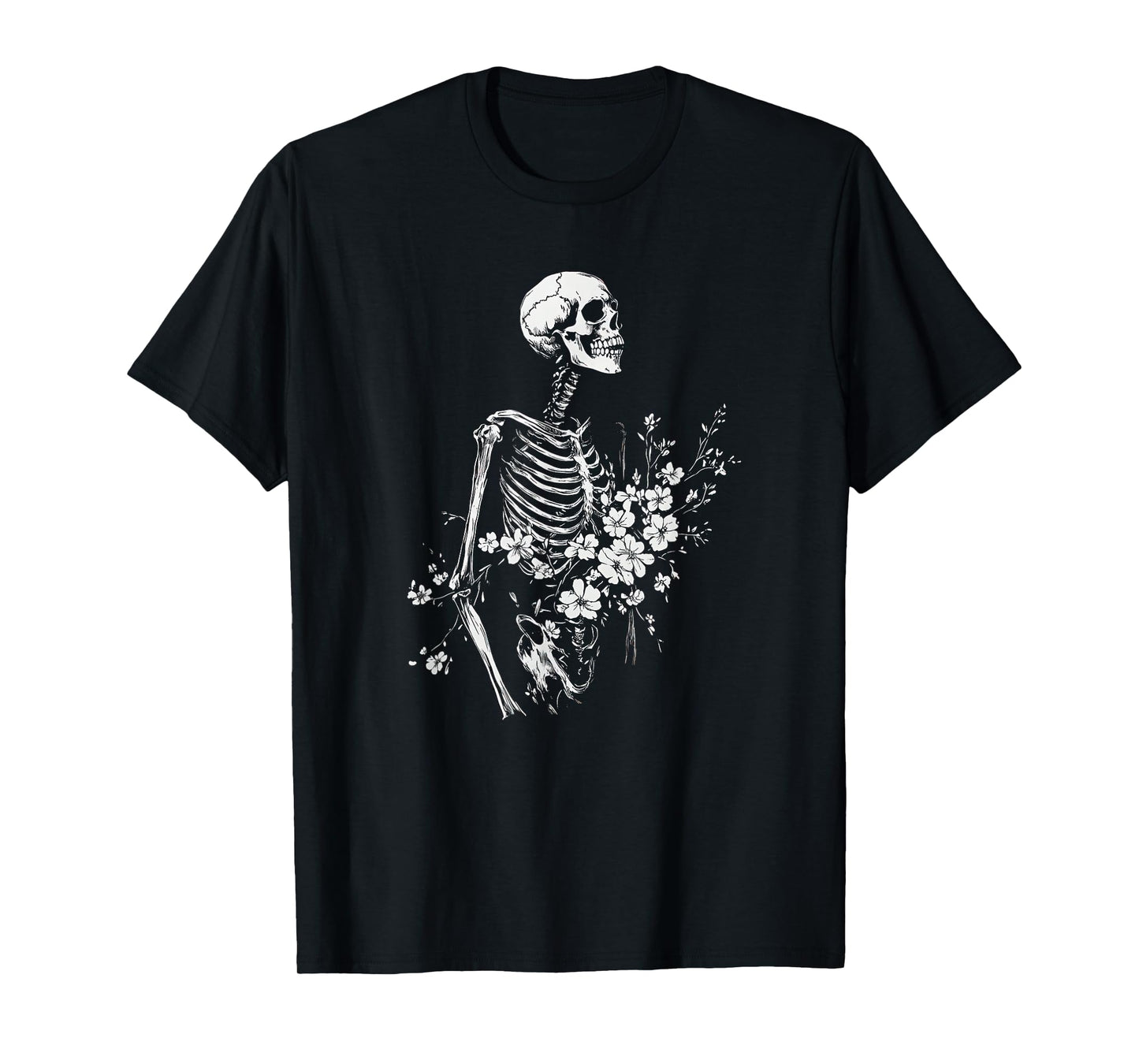 Floral Skeleton Gothic Occult Witchy Dark Creepy Design T-Shirt