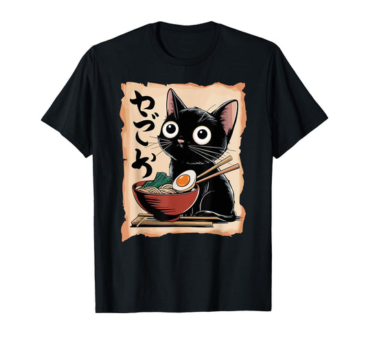 Funny Cat Ramen Noodle Japanese Kawaii Anime Otaku Style T-Shirt