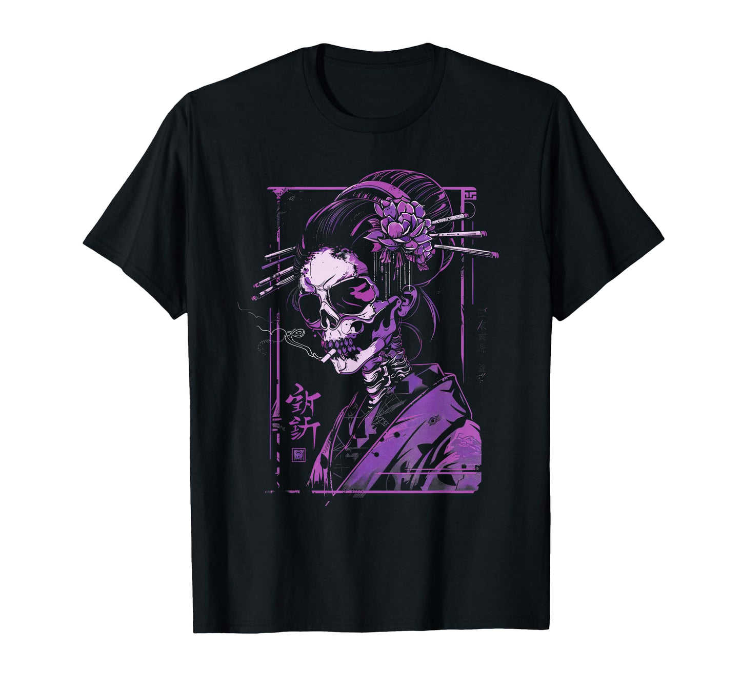 Anime Japanese Goth Cyberpunk City Skull Samurai Art Gothic T-Shirt