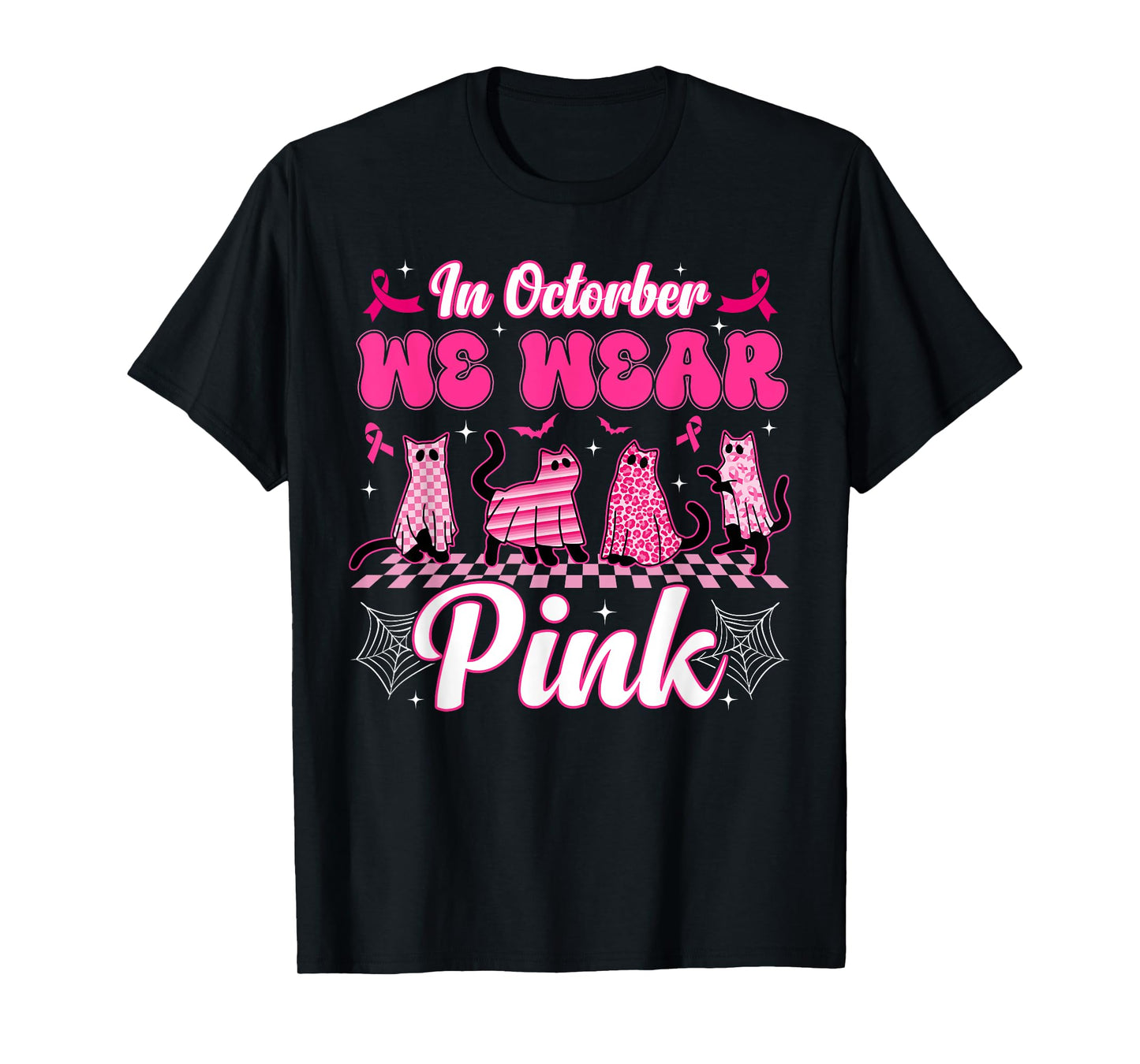 October We Wear Pink Cat Boo Ghost Breast Cancer Men Women T-Shirt