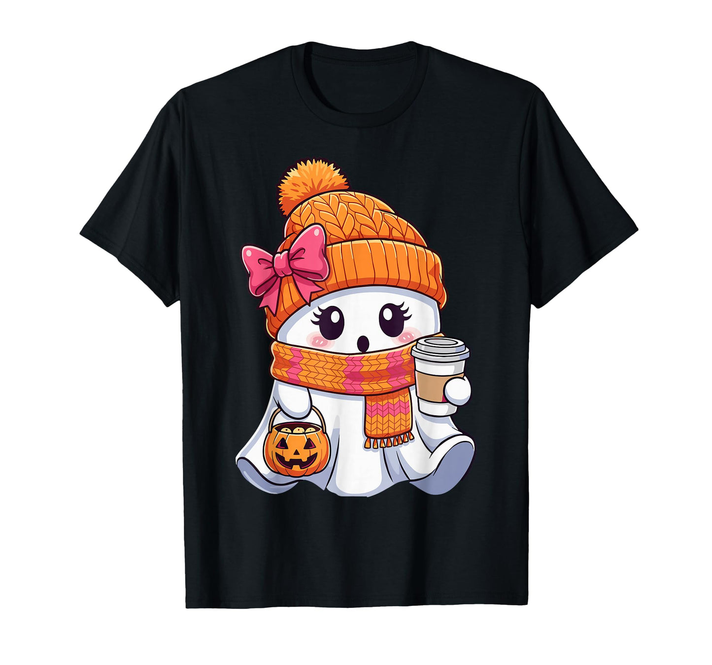 Cute Halloween Ghost Coffee Autumn Pumpkin T-Shirt