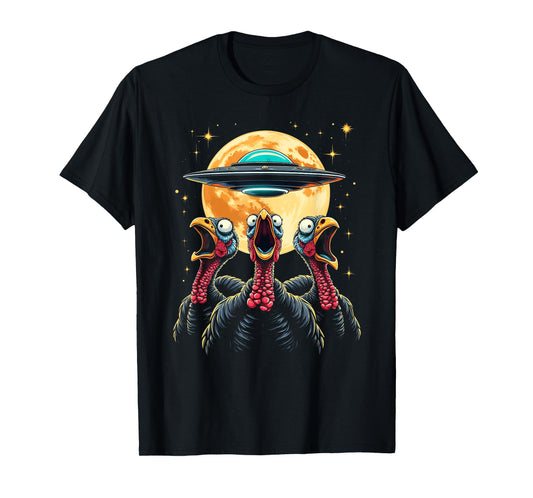Funny Turkey Abduction Full Moon - Alien Thanksgiving UFO T-Shirt