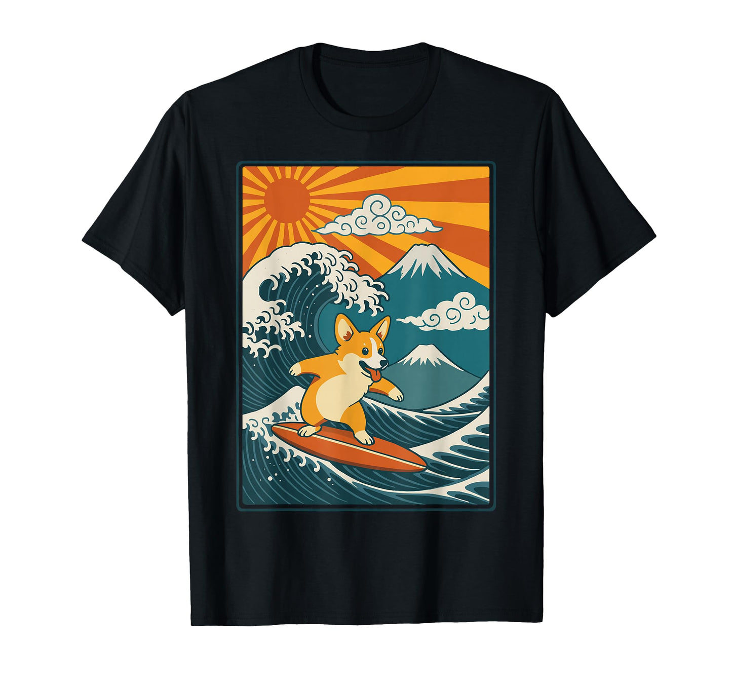 Corgi Surfing Japanese T-Shirt