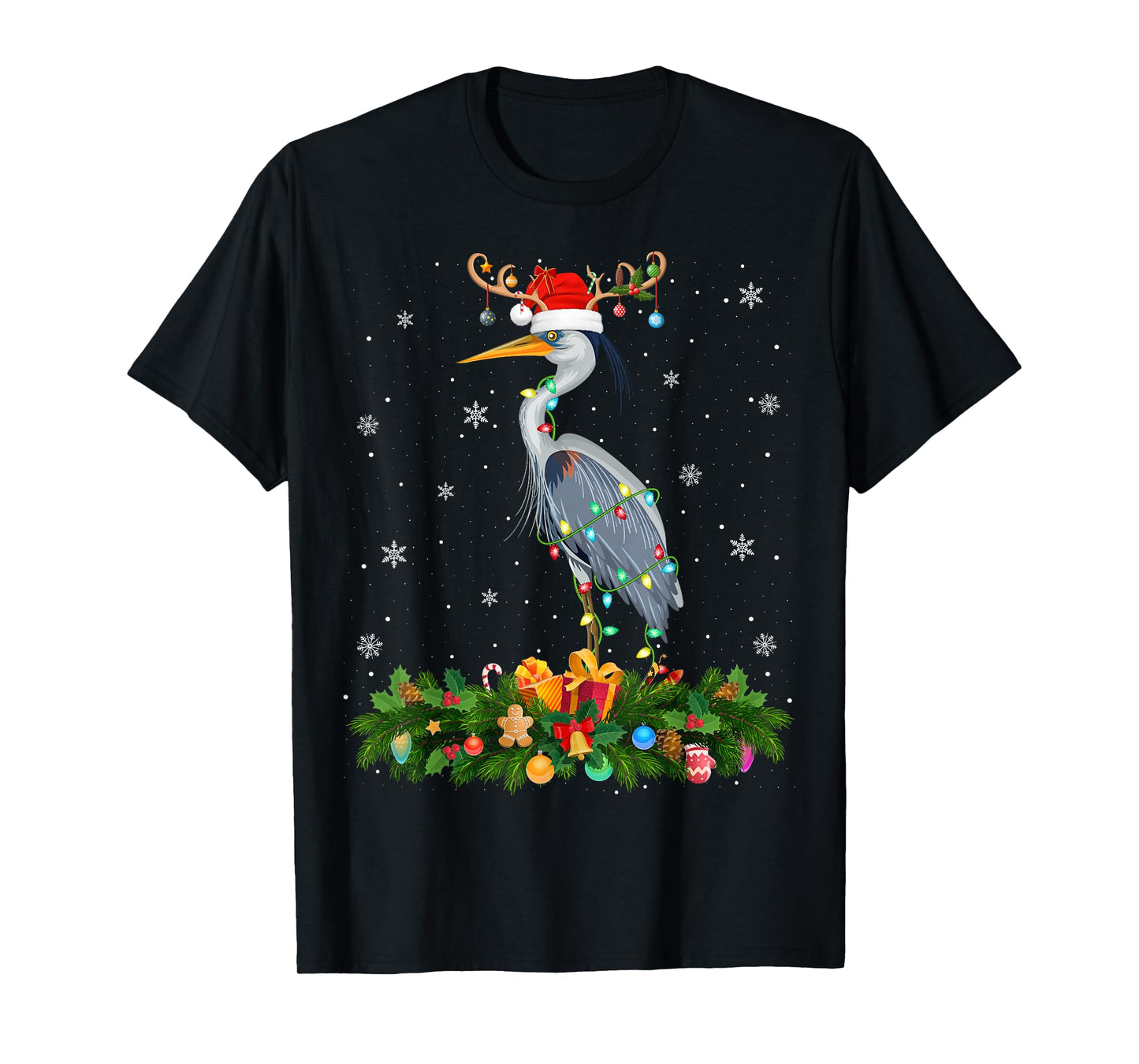 Heron Bird Christmas Lights Reindeer Santa Xmas Adult & Kids T-Shirt