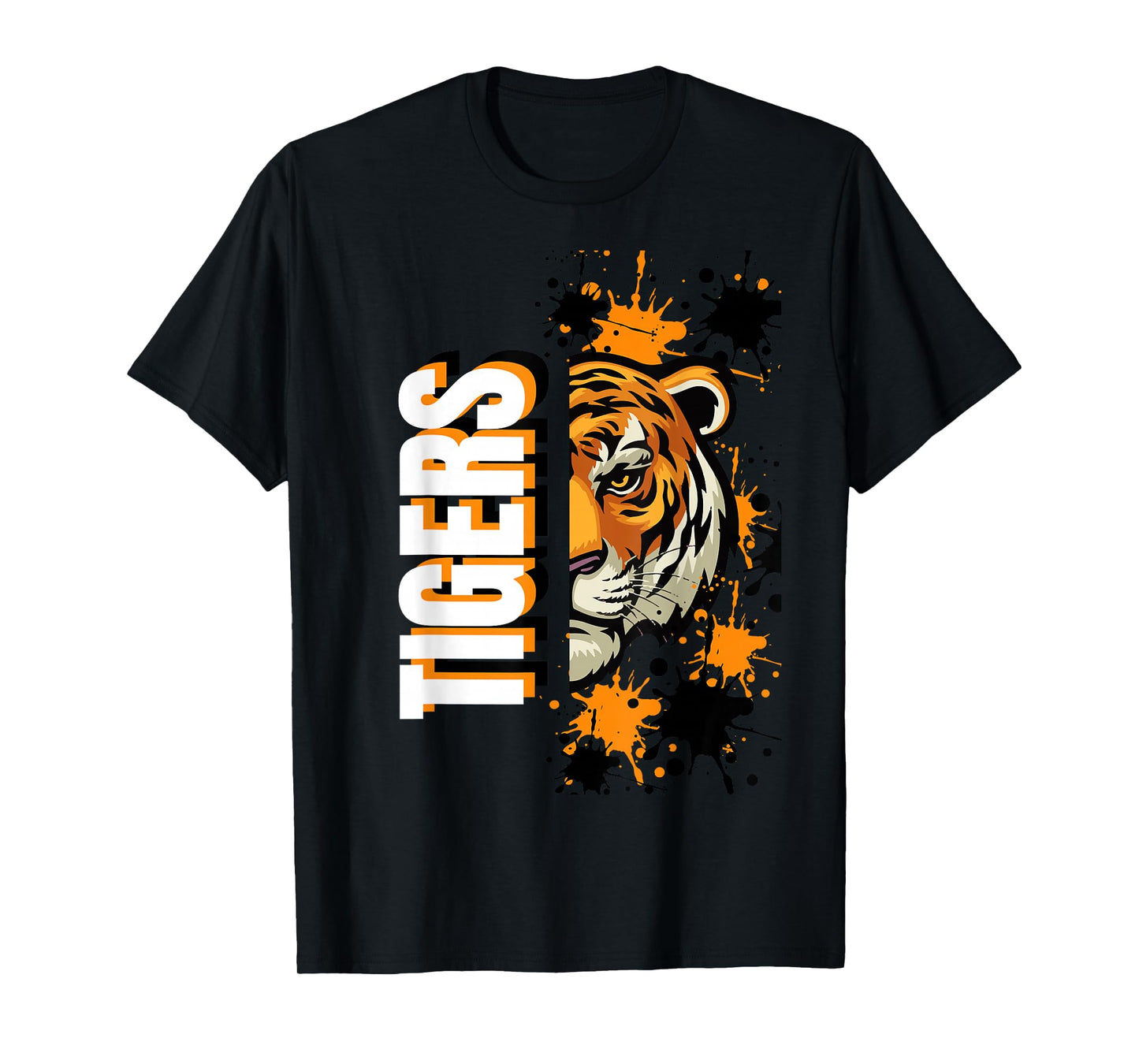 Tigers School Spirit Tiger Mascot Orange Black T-Shirt