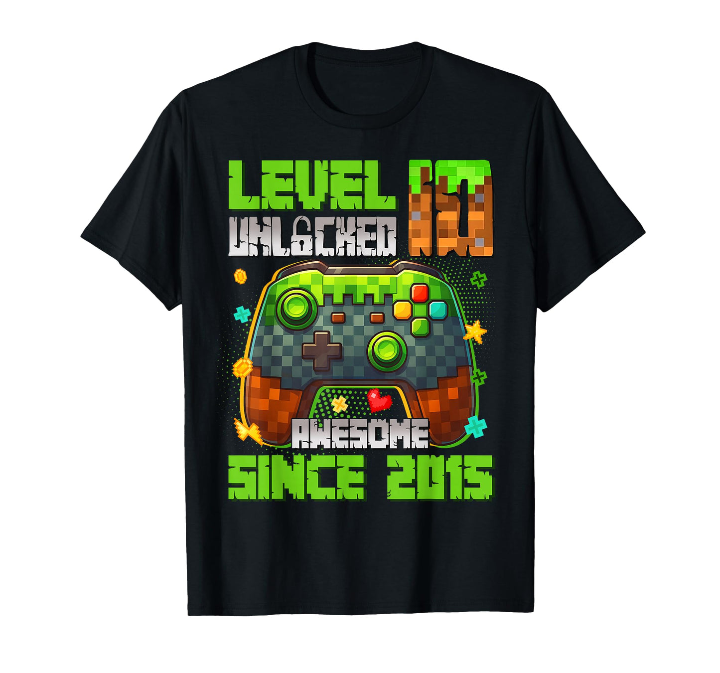 Level 10 Unlocked Awesome Since 2015 10th Birthday Gaming T-Shirt