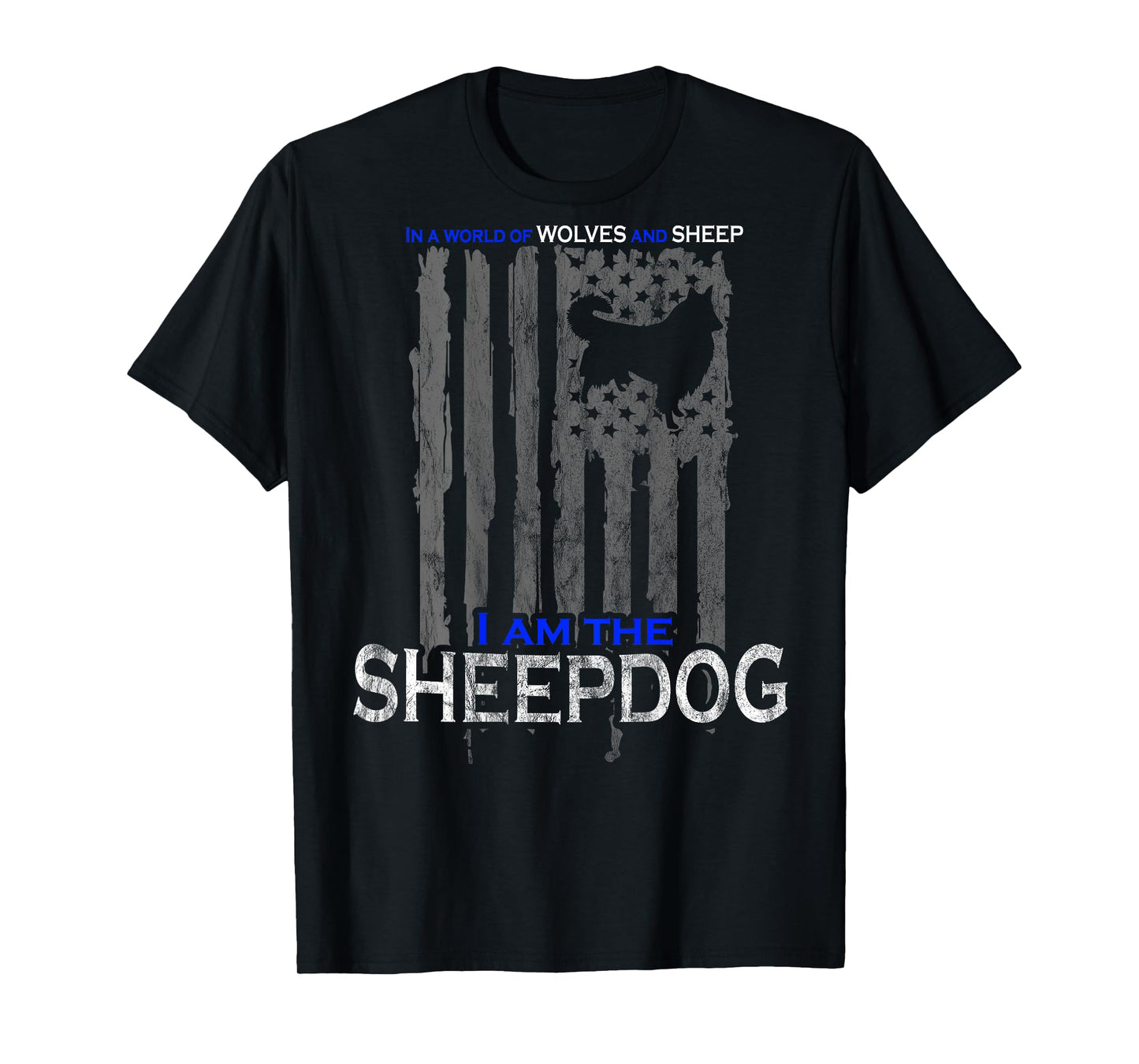Patriotic Sheepdog, Wolves, and Sheep American Flag Women Men T-Shirt