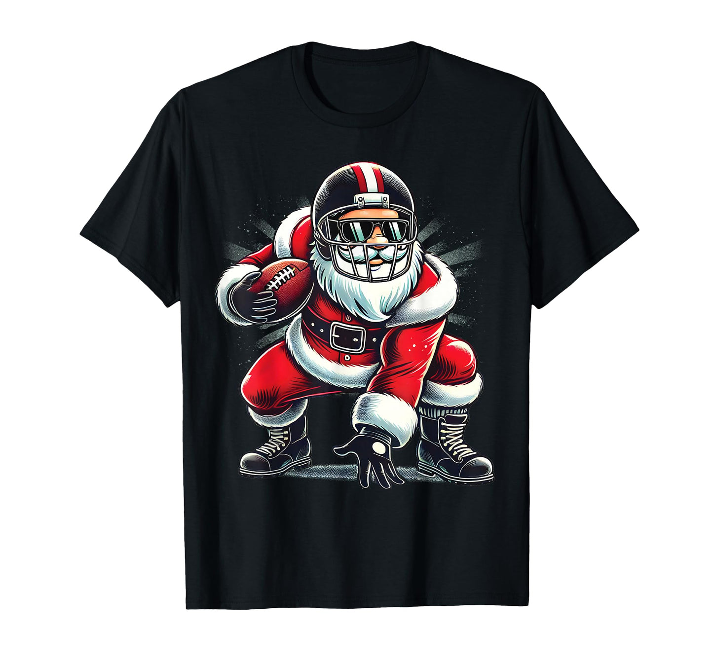Christmas Santa Claus Football Lineman Quarterback Boys Kids T-Shirt