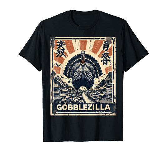 Gobblezilla Funny Thanksgiving Japanese Turkey T-Shirt