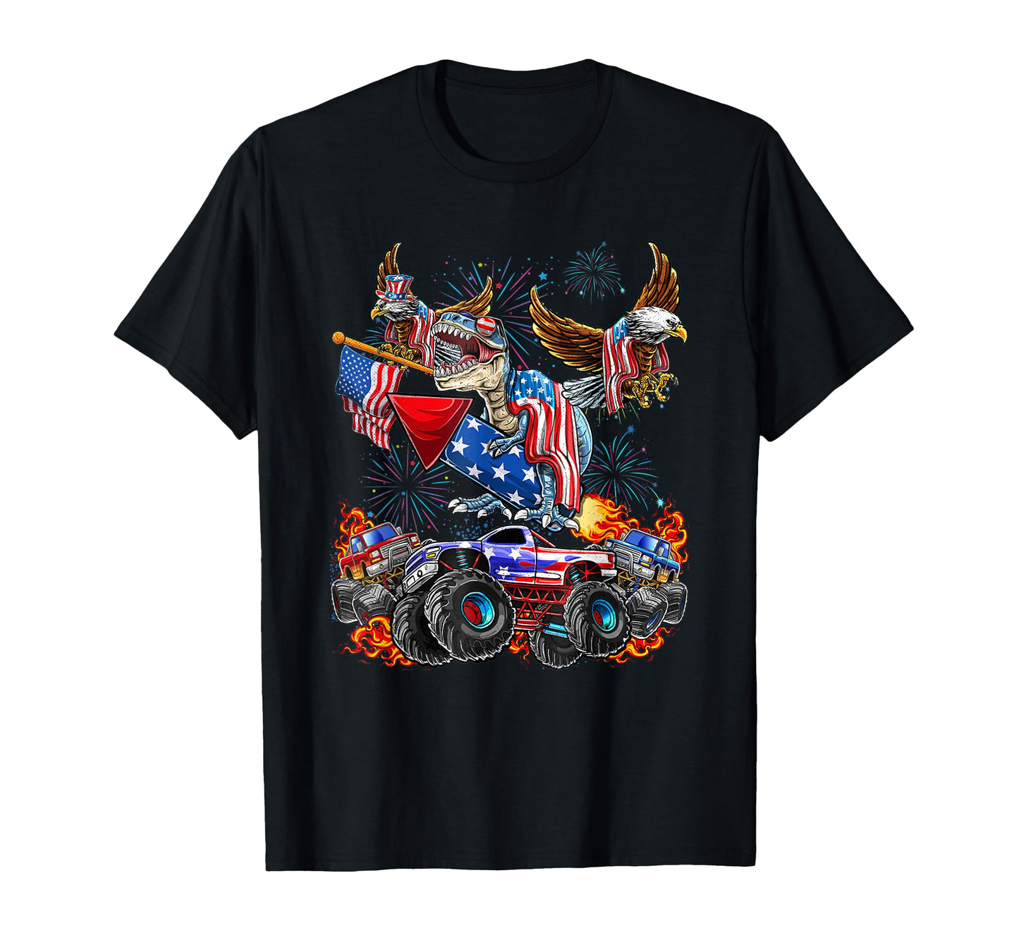Eagle Monster Truck Dinosaur July 4th America Patriotic USA T-Shirt