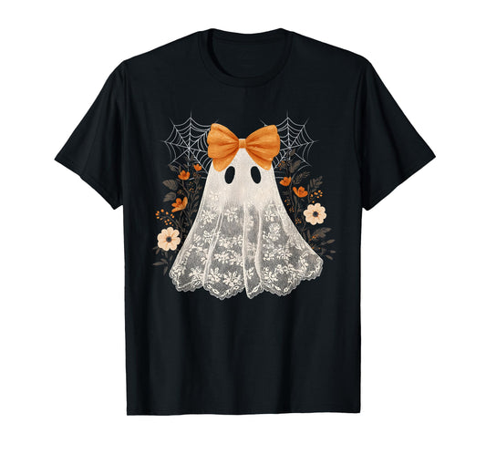 Cute Lace Ghost Floral Coquette Bow Women Girl Halloween T-Shirt