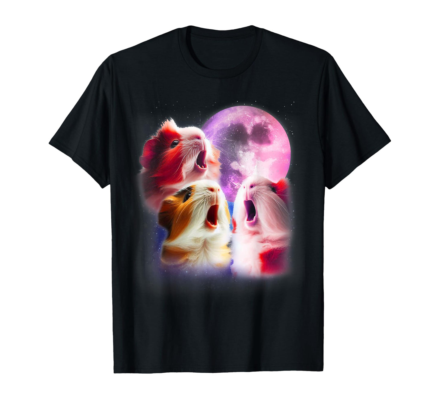 3 Guinea Pigs Howling At The Moon Funny Pet Guinea Pig Lover T-Shirt