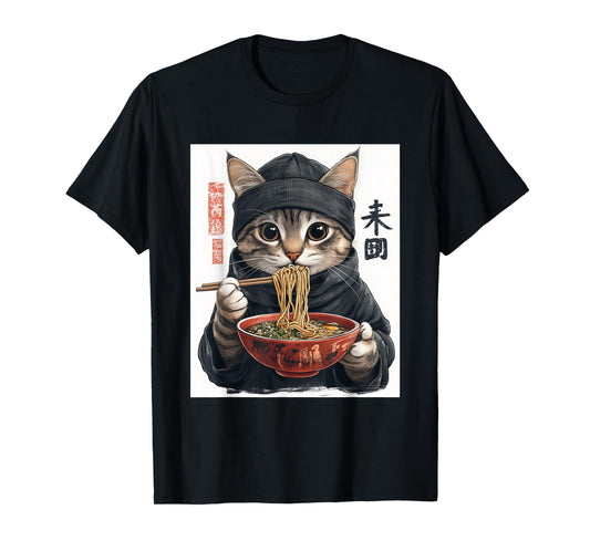 Anime Cat Ramen T-Shirt - Japanese Style Graphic Tee T-Shirt