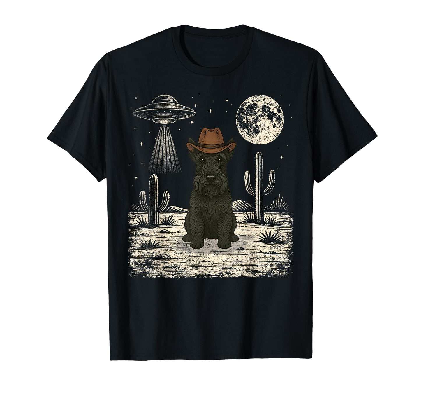 Funny Scottish Terrier Cowboy Western Scottie Dog UFO T-Shirt
