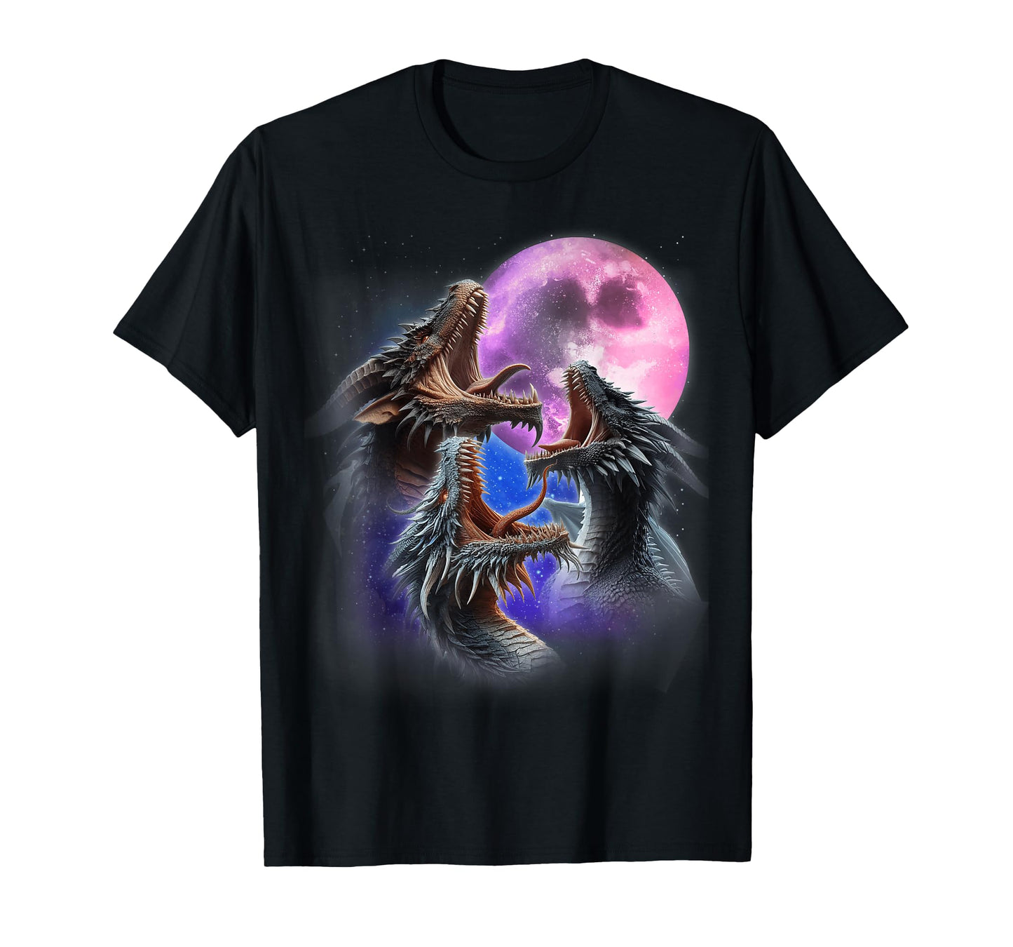 3 Dragons Howling At The Moon Funny Fantasy Dragon Lover T-Shirt