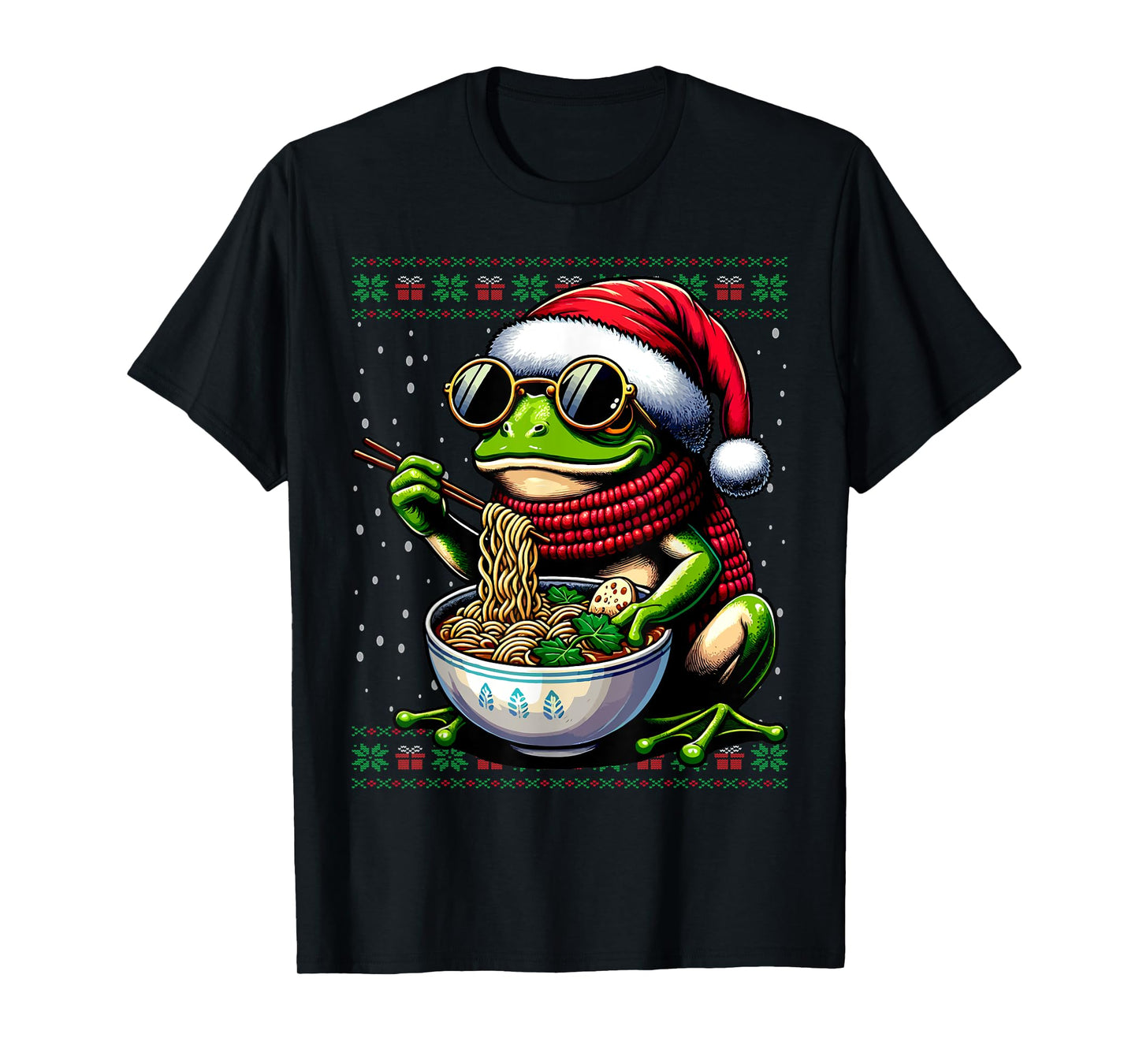Christmas Frog Eating Ramen Ugly Christmas Sweater T-Shirt