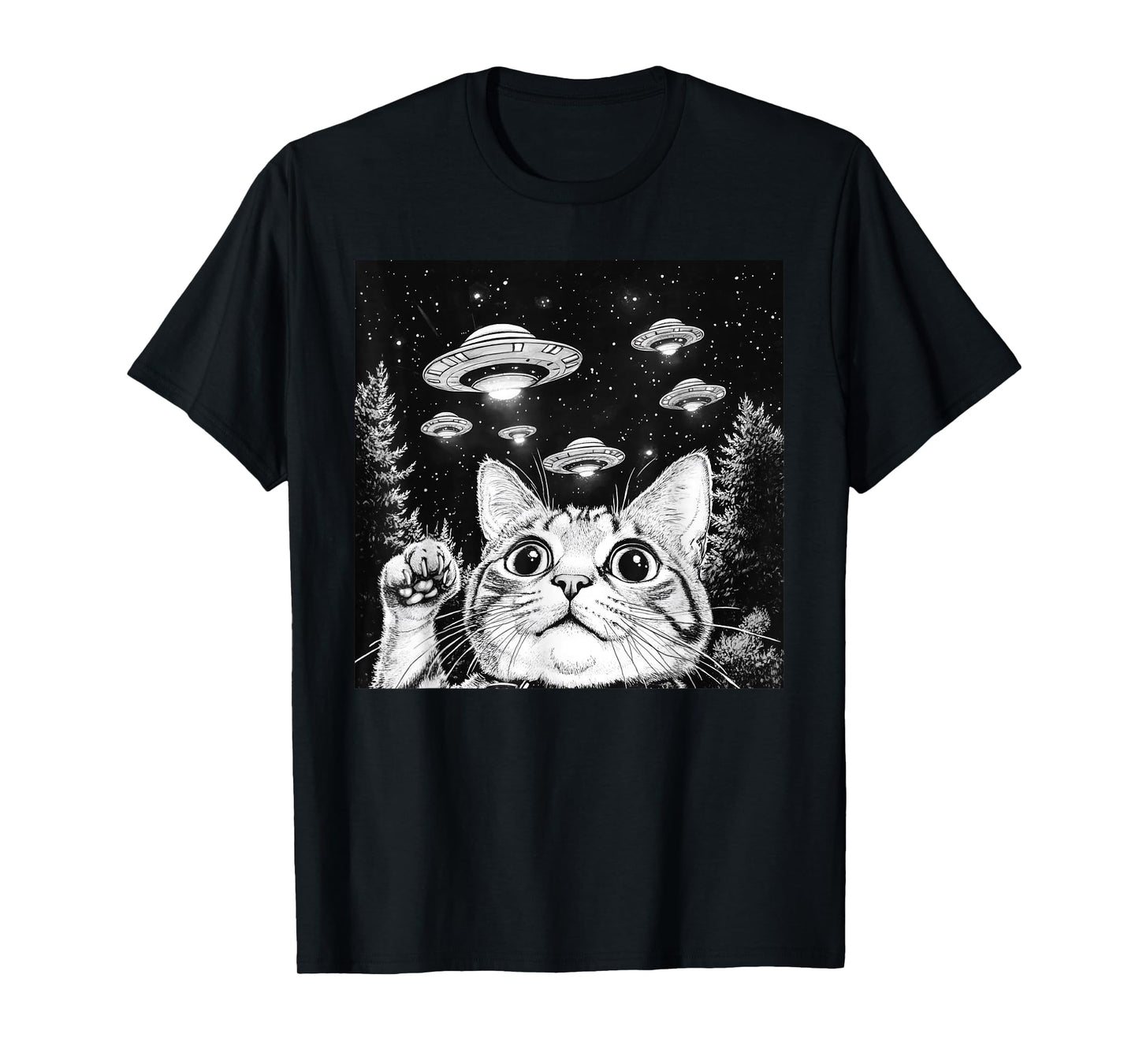 Cat Selfie With Alien UFO Funny Cat T-Shirt