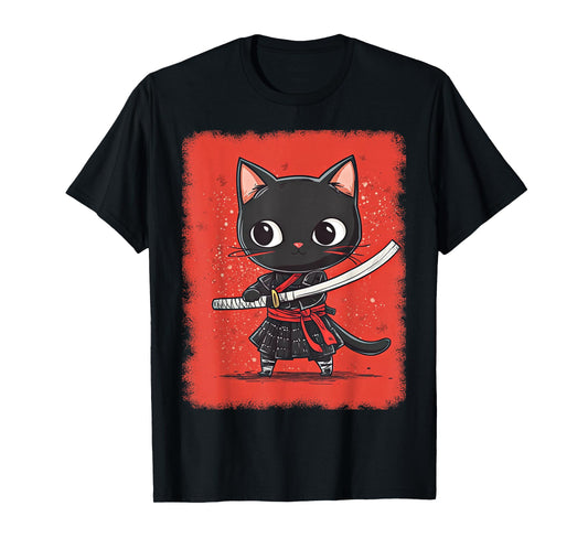 Japanese Samurai Kitten Kawaii Ninja Cat T-Shirt