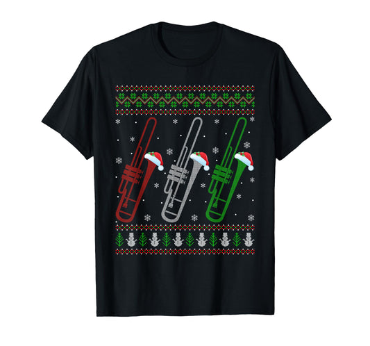 Trombone Ugly Christmas Sweaters Marching Jazz Band Music T-Shirt