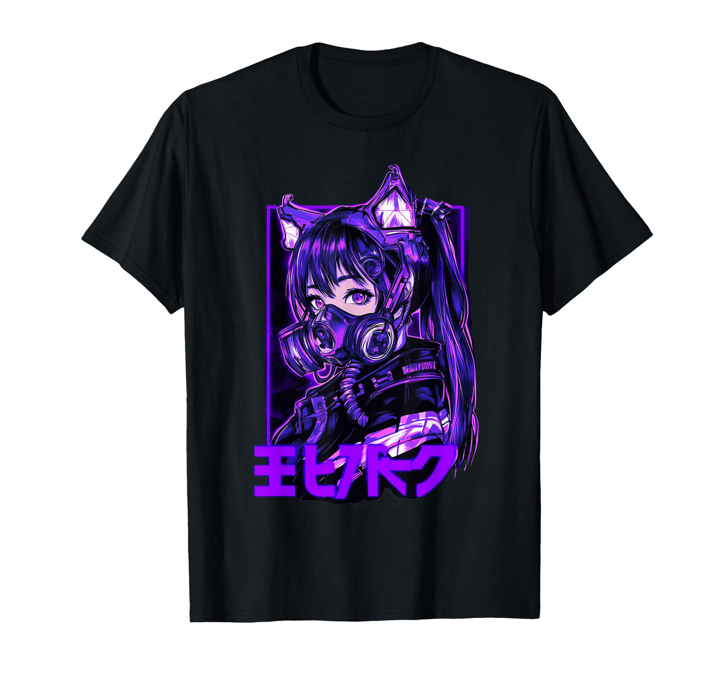 Futuristic Anime Catgirl Warrior Mask Cyberpunk Look T-Shirt