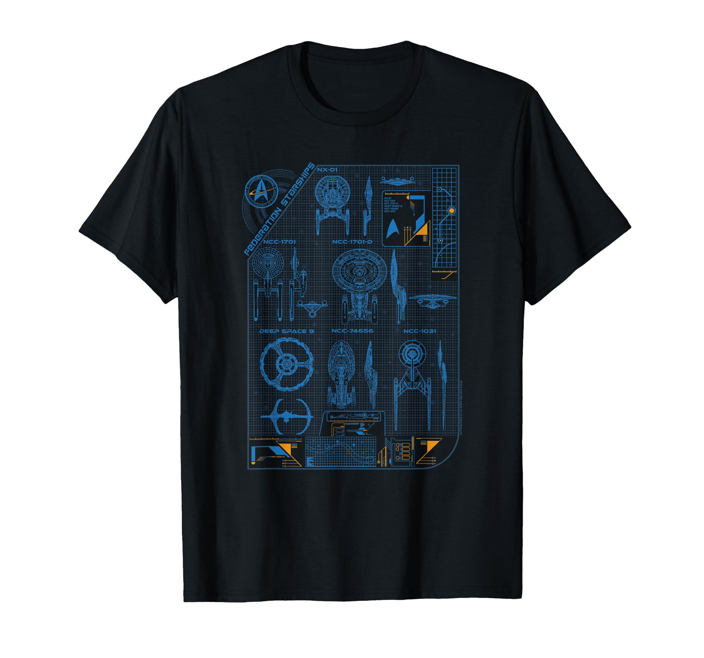 Star Trek Federation Starships Blueprints Group Shot Vintage T-Shirt