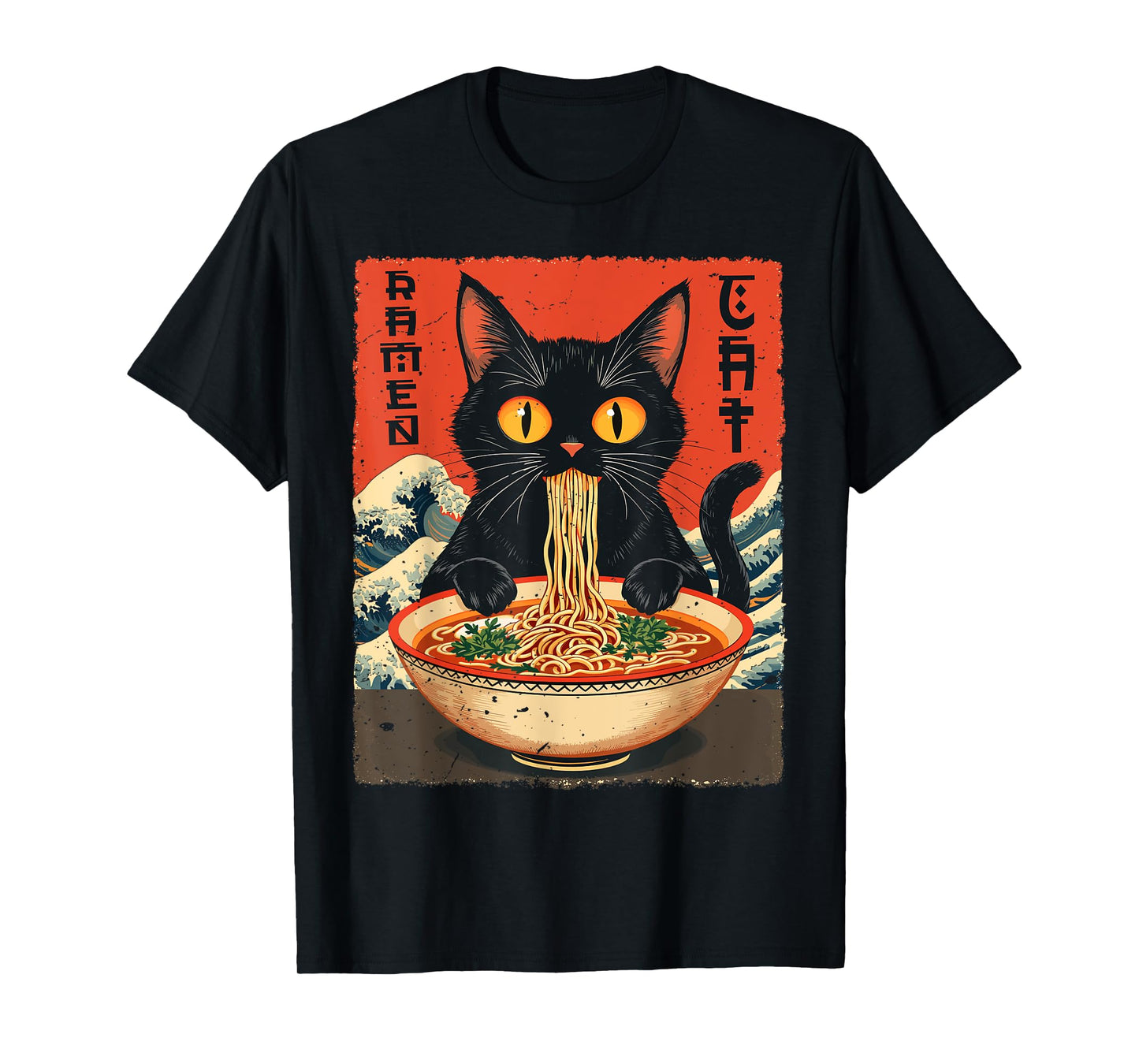 Cat Eating Ramen Noodles Japanese Kawaii Anime T-Shirt