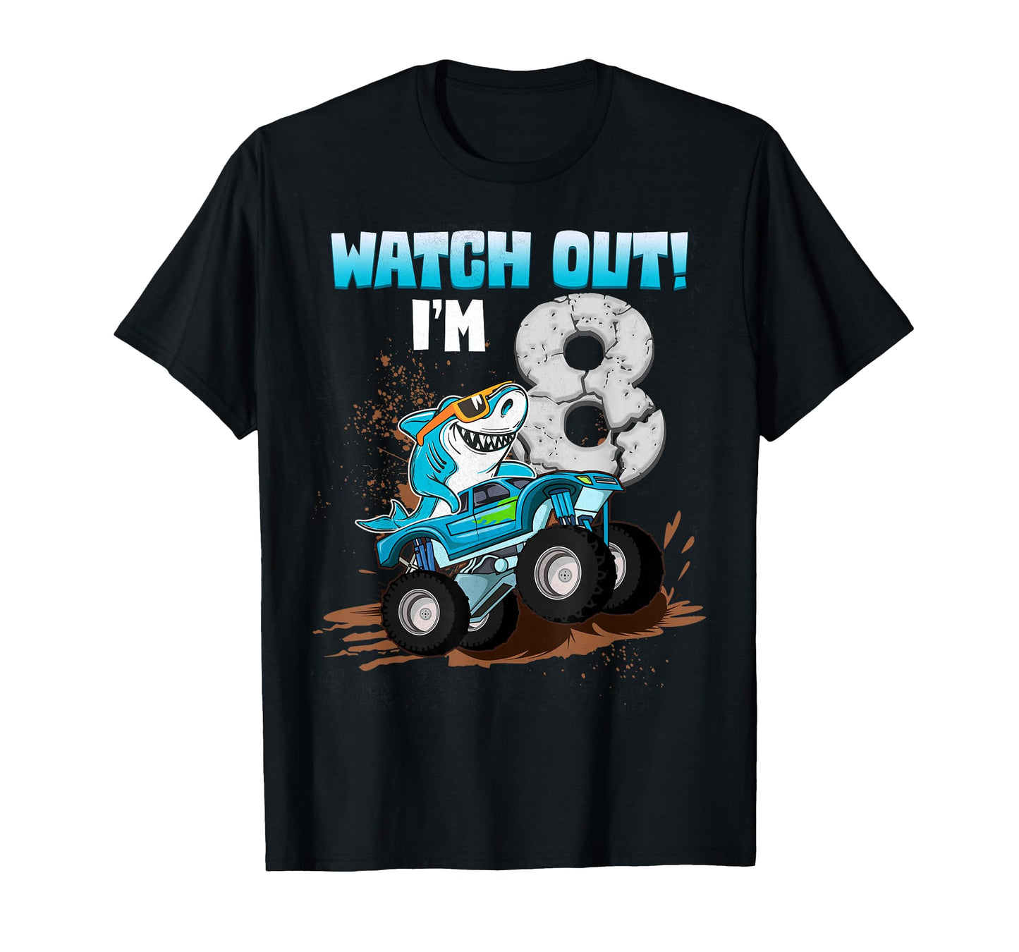 8 Years Old 8th Birthday Shark Boy Girl Monster Truck Gamer T-Shirt